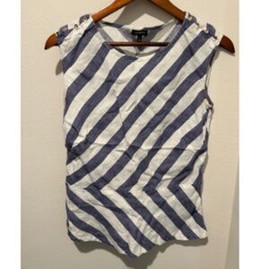 Talbots Linen Tank White Blue Tailored With Gold Buttons On Shoulders Size X